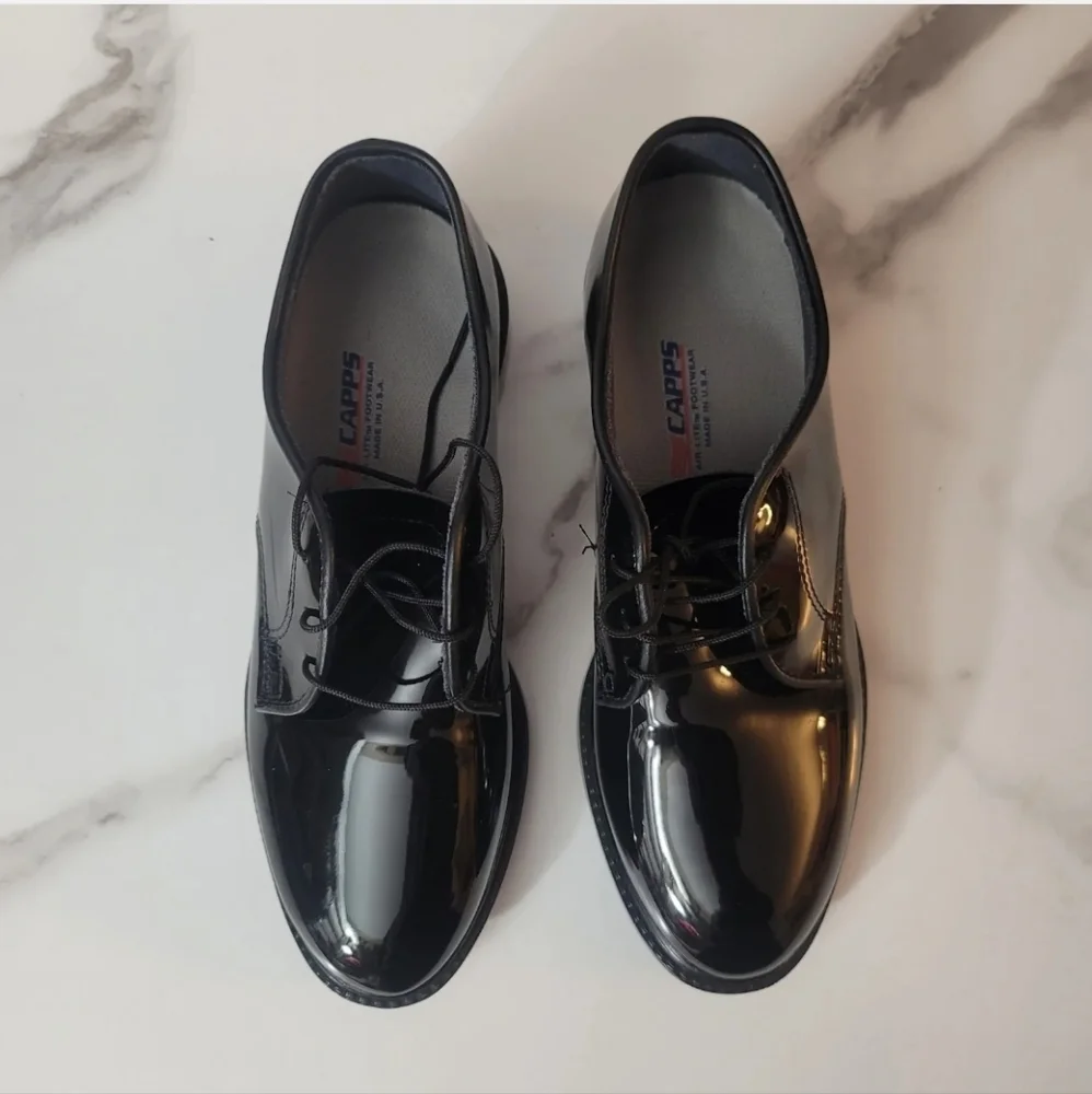 Capps Mens Formal Wear Black Patent Leather Shoe USA 7 oil resistant